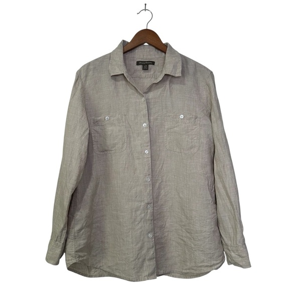 Tommy Bahama Tops - Tommy Bahama Women’s Large Beige Natural 100% Linen Button Long Sleeve
